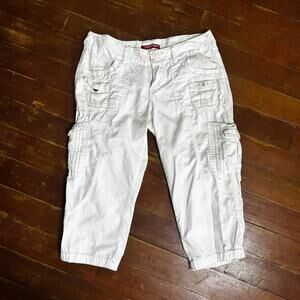 Vintage 00s UNION BAY White Low Rise Cotton Cargo Capris Pants Y2K Indie Glam 7